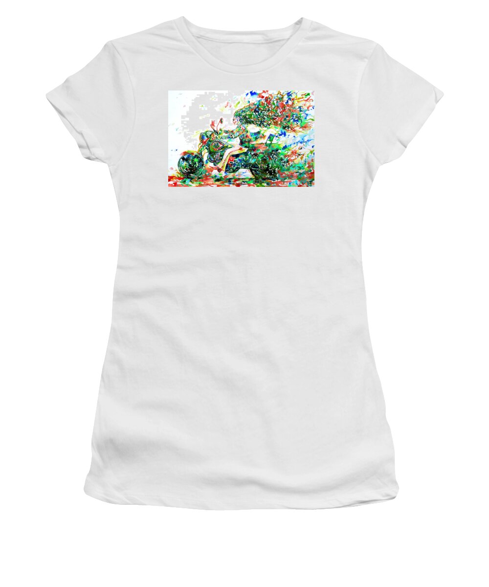 Motorbike Women's T-Shirt featuring the painting Motor Demon Running Fast by Fabrizio Cassetta