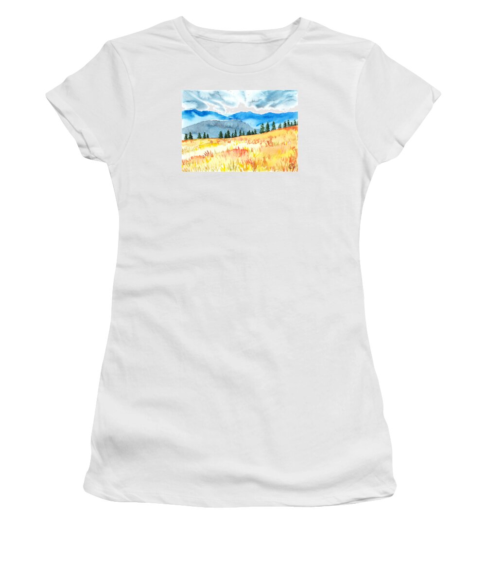 Painting Women's T-Shirt featuring the painting Mountain View by Kate Black