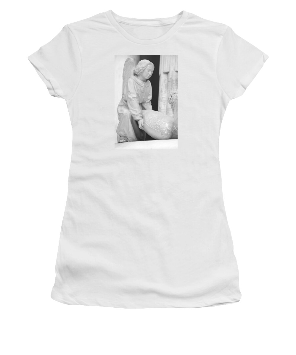 Angel Women's T-Shirt featuring the photograph Angel with stone pillow Pittsburgh Museum by Valerie Collins