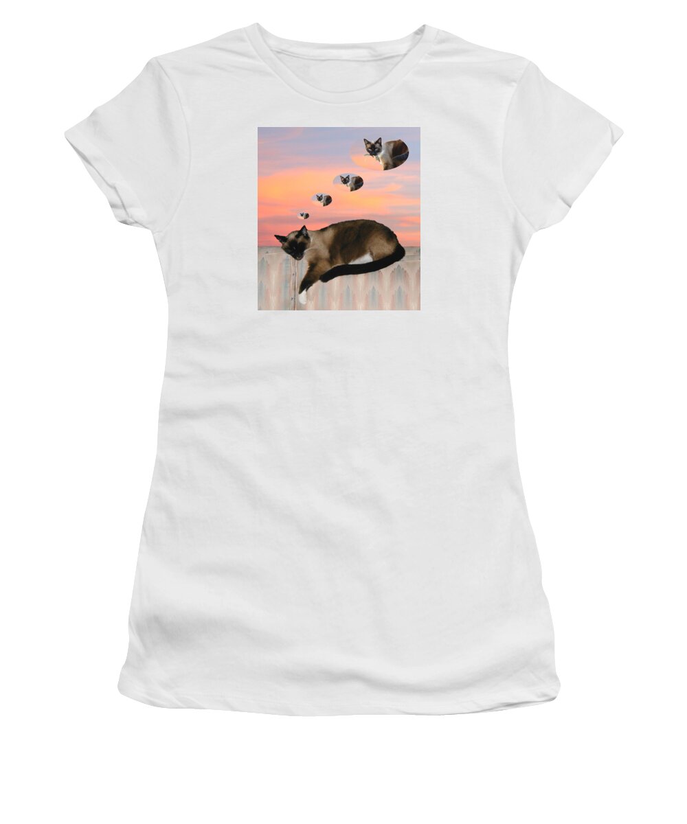 Siamese Cat Women's T-Shirt featuring the photograph My Favorite Dream - Mouse Hunt by Her Arts Desire