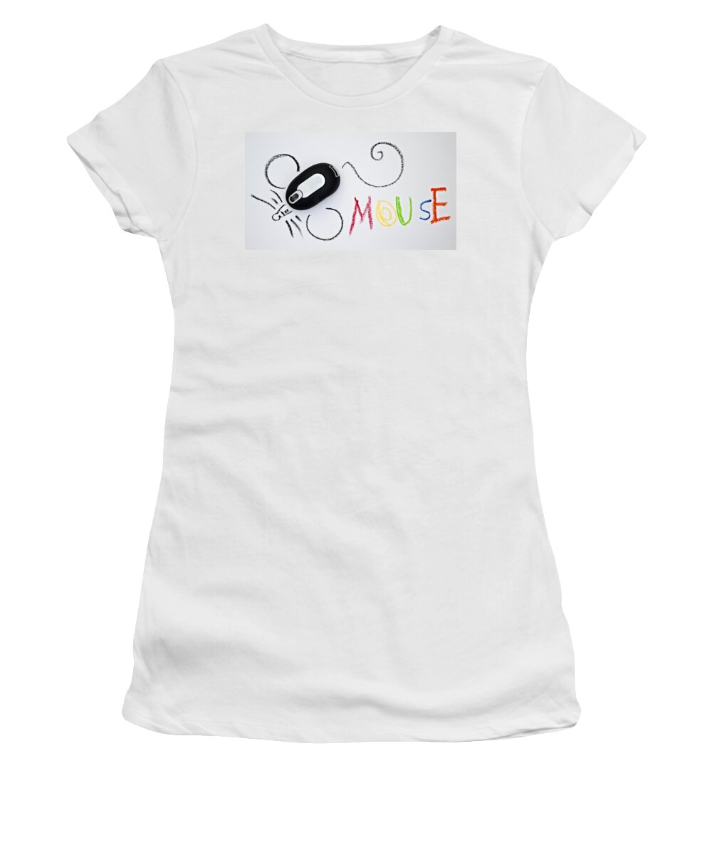 Macro Women's T-Shirt featuring the photograph A very personal and funny mice for kids room - My mice my mouse by Pedro Cardona Llambias