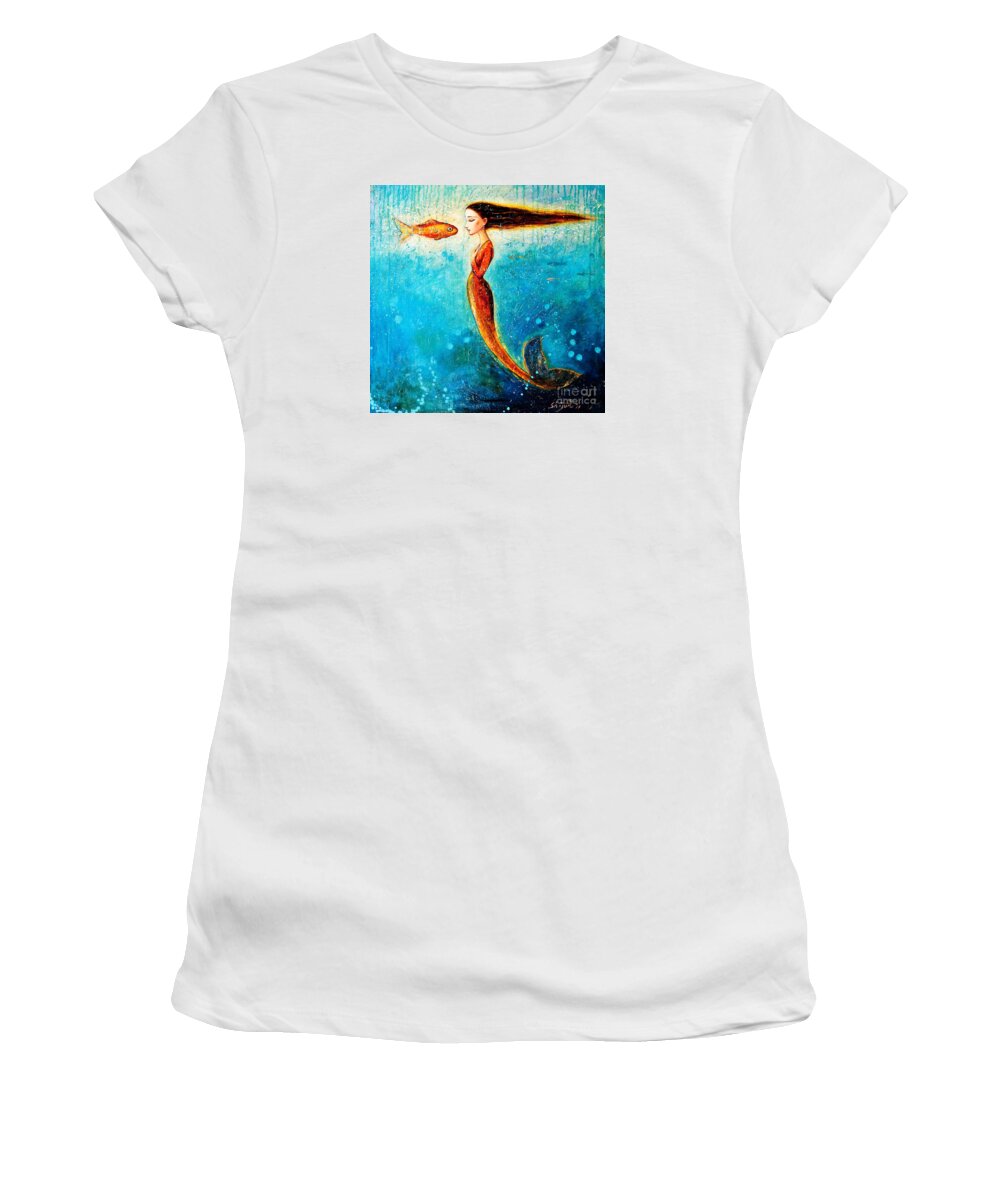 Mermaid Art Women's T-Shirt featuring the painting Mystic Mermaid II by Shijun Munns