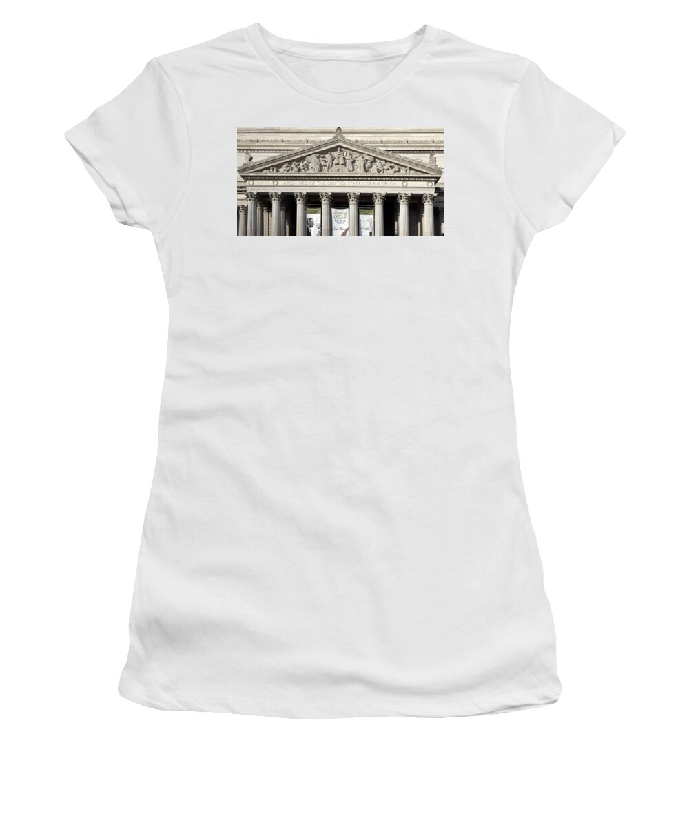 national Archives Women's T-Shirt featuring the photograph National Archives - Washington D.C. by Brendan Reals