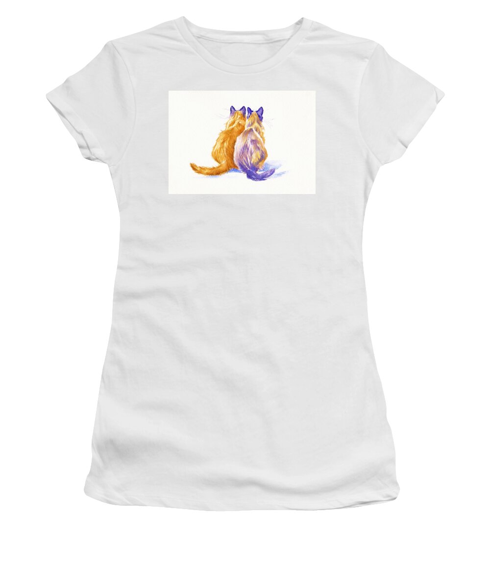 Cats Women's T-Shirt featuring the painting Neighbourhood Watch by Debra Hall