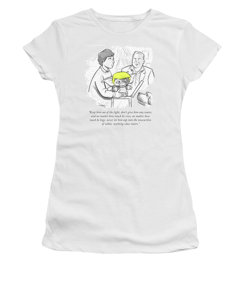 Keep Him Out Of The Light Women's T-Shirt featuring the drawing Never Let Him Tap Into The Insecurities Of White by Benjamin Schwartz