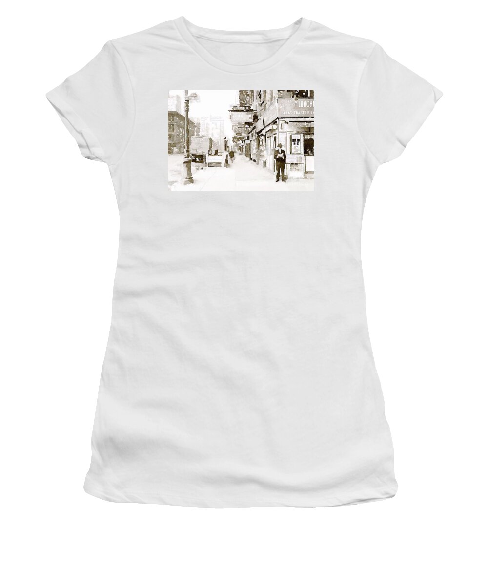 Nyc Women's T-Shirt featuring the painting New York 1940 by HELGE Art Gallery
