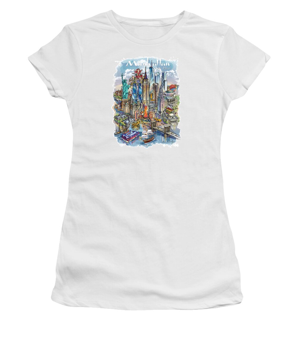 New York City Women's T-Shirt featuring the painting New York Theme 1 by Maria Rabinky