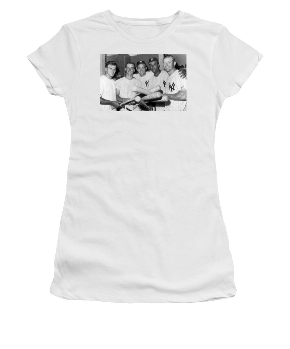 1950's Women's T-Shirt featuring the photograph New York Yankee Sluggers by Underwood Archives