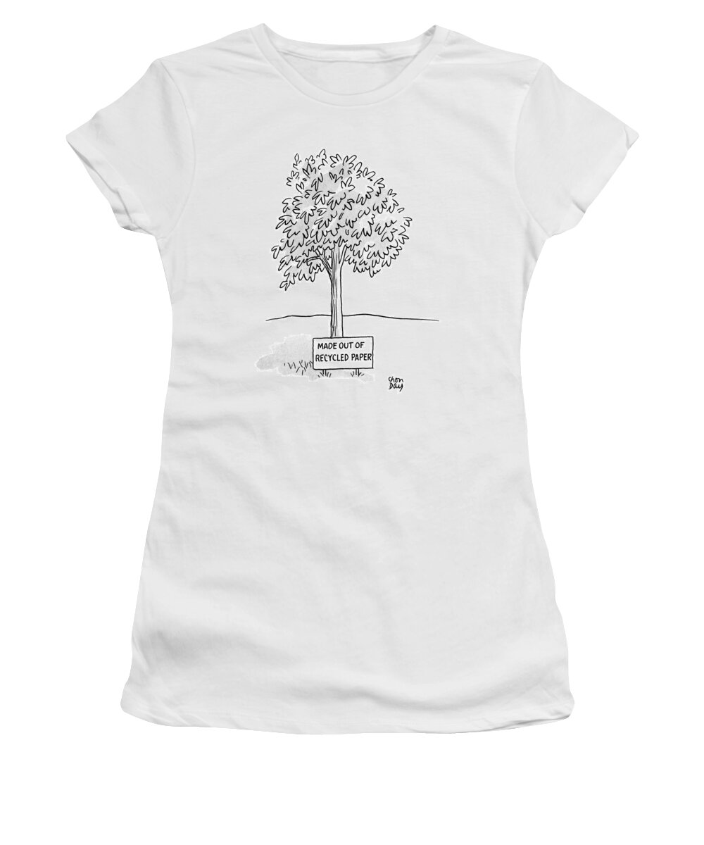 (a Tree Stand With A Sign That Reads 'made Out Of Recycled Paper.')
Environment Women's T-Shirt featuring the drawing New Yorker April 23rd, 1990 by Chon Day
