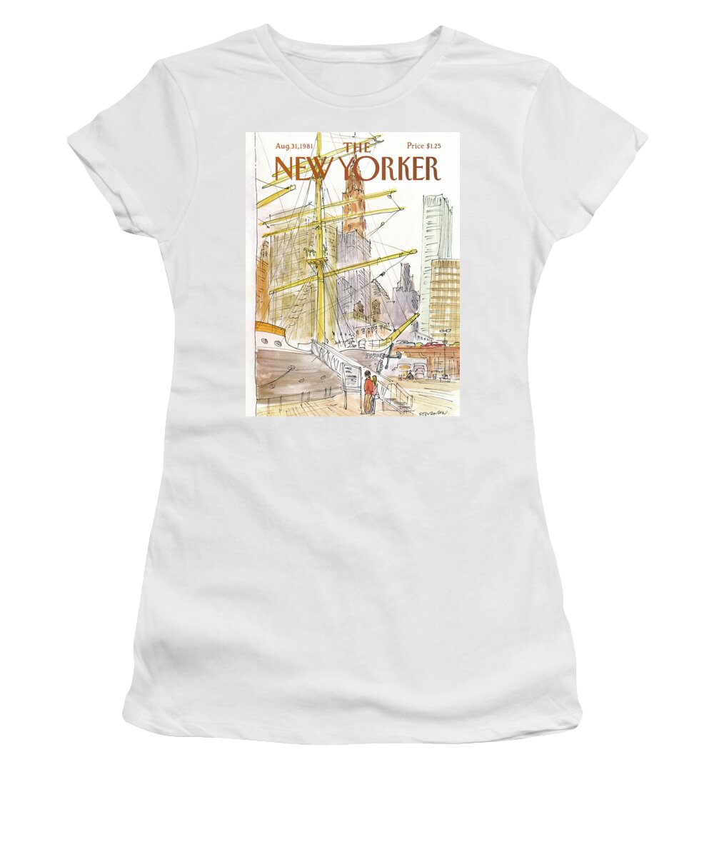 Skyline Women's T-Shirt featuring the painting New Yorker August 31st, 1981 by James Stevenson