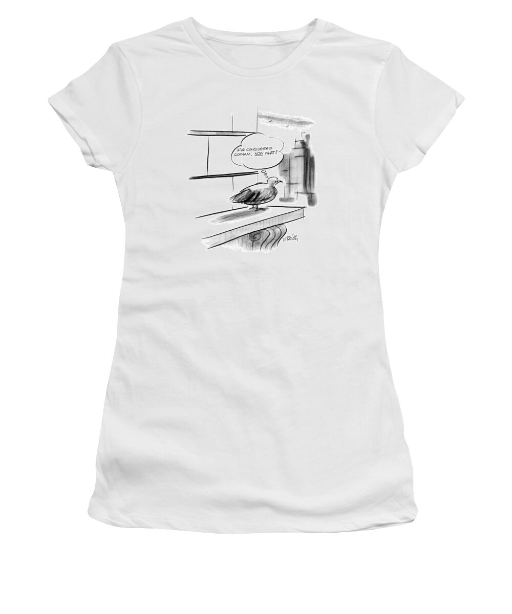 No Caption
Bird On Skyscraper Ledge Has Mental Image: 
No Caption
Bird On Skyscraper Ledge Has Mental Image: 
Birds Women's T-Shirt featuring the drawing New Yorker December 28th, 1987 by Donald Reilly