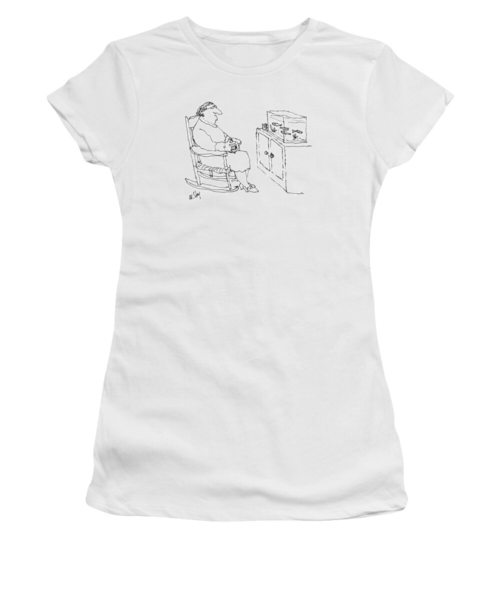 
No Title. A Woman Sits In A Rocking Chair Watching An Aquarium. 

No Title. A Woman Sits In A Rocking Chair Watching An Aquarium. 
Pets Women's T-Shirt featuring the drawing New Yorker January 5th, 1987 by William Steig