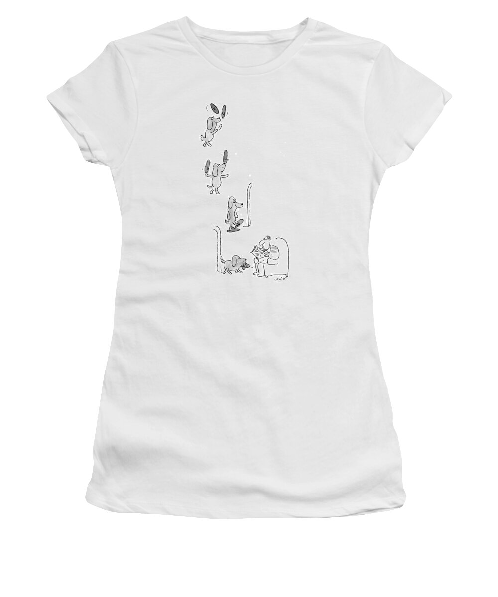 Dogs - Fetching Objects In Their Mouth Women's T-Shirt featuring the drawing New Yorker May 10th, 1999 by Arnie Levin