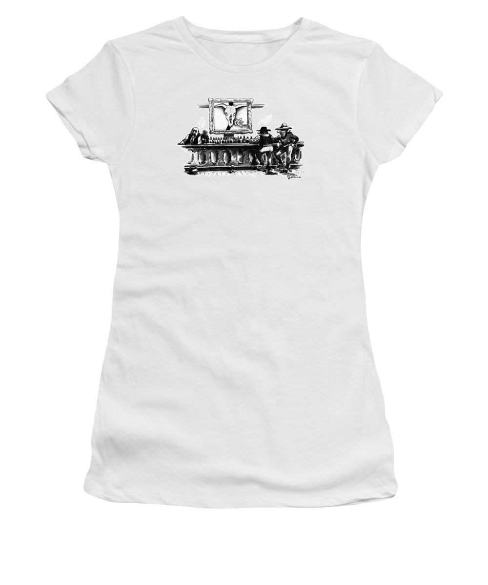(o'keefe Painting Of Rose And Cattle Skull Is Hanging Over The Bar Of An Old West Saloon.)
Art Women's T-Shirt featuring the drawing New Yorker May 7th, 1990 by Eldon Dedini