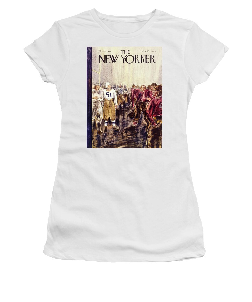 Football Women's T-Shirt featuring the painting New Yorker November 16 1940 by Perry Barlow