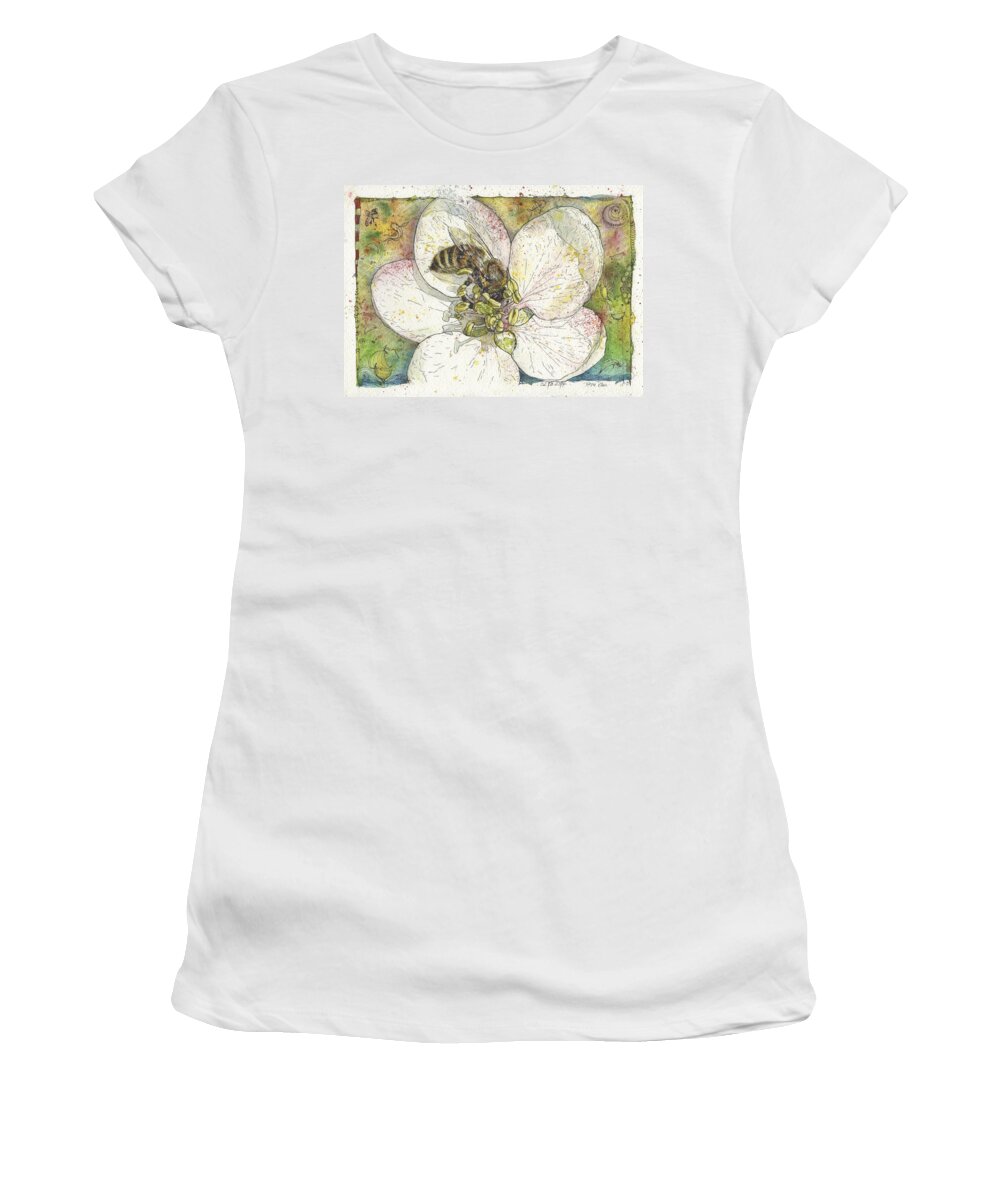 Bees Women's T-Shirt featuring the painting No Bees - No Apples by Petra Rau
