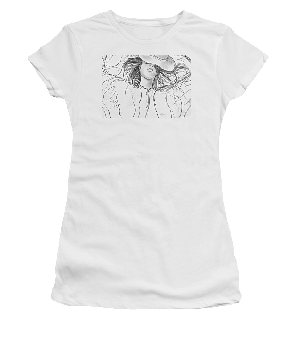 Woman Women's T-Shirt featuring the drawing No Worries by Kume Bryant