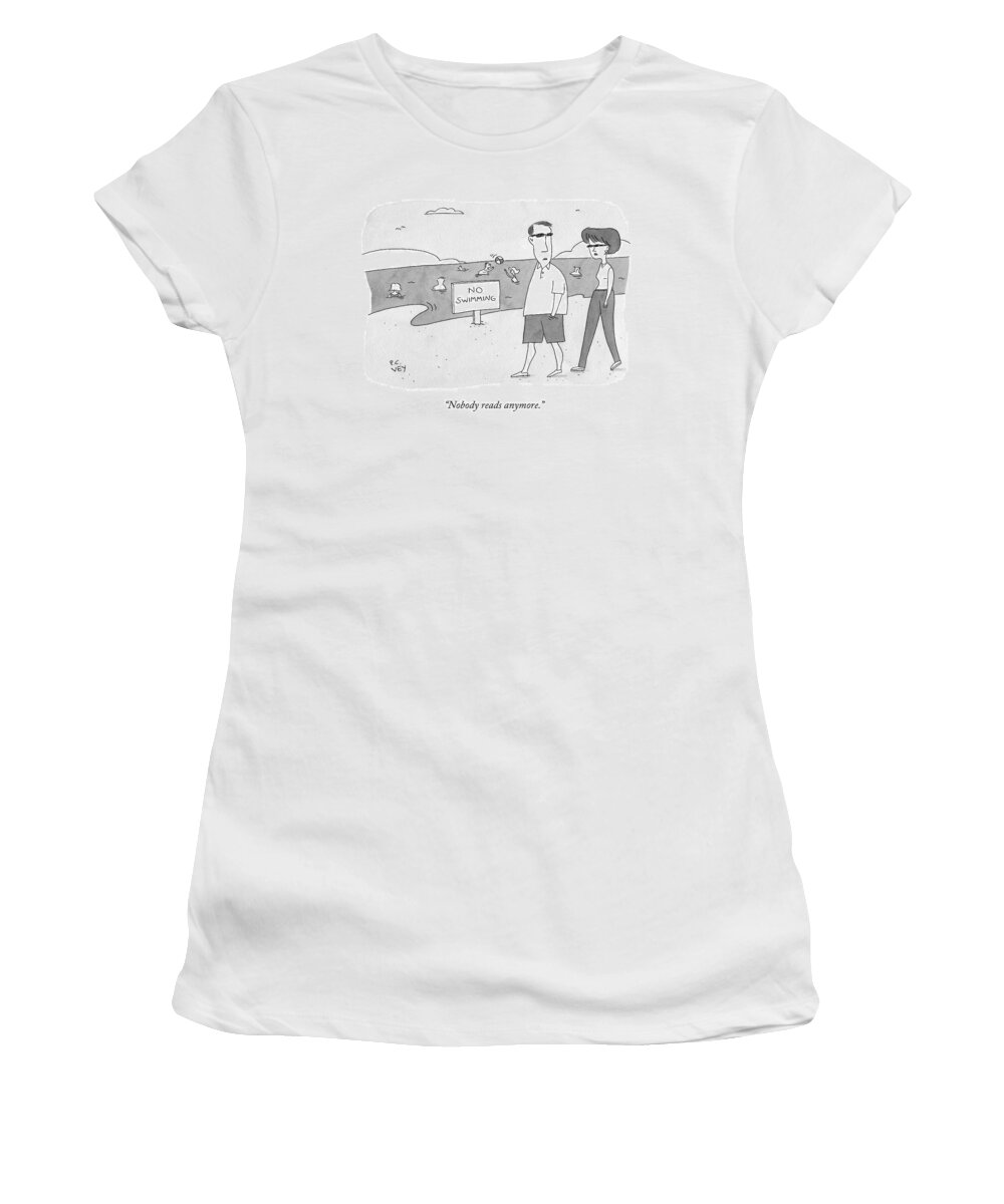Swimming Women's T-Shirt featuring the drawing Nobody Reads Anymore by Peter C. Vey