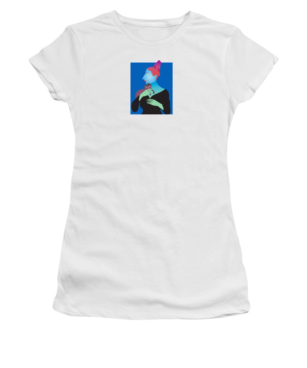 Woman With Cat Women's T-Shirt featuring the digital art Odd Woman with Cat by Judith Barath