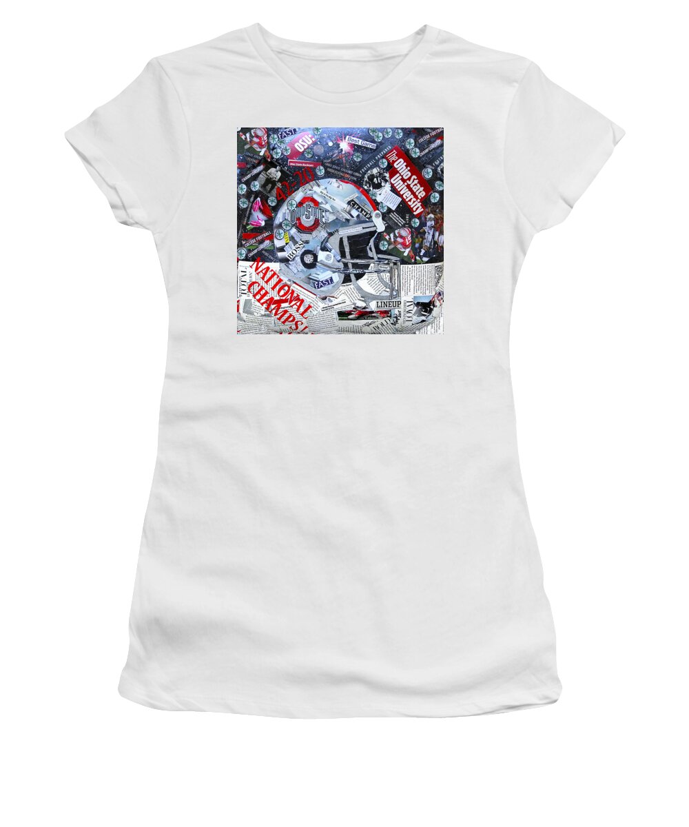  Ohio State Women's T-Shirt featuring the painting Ohio State University National Football Champs by Colleen Taylor