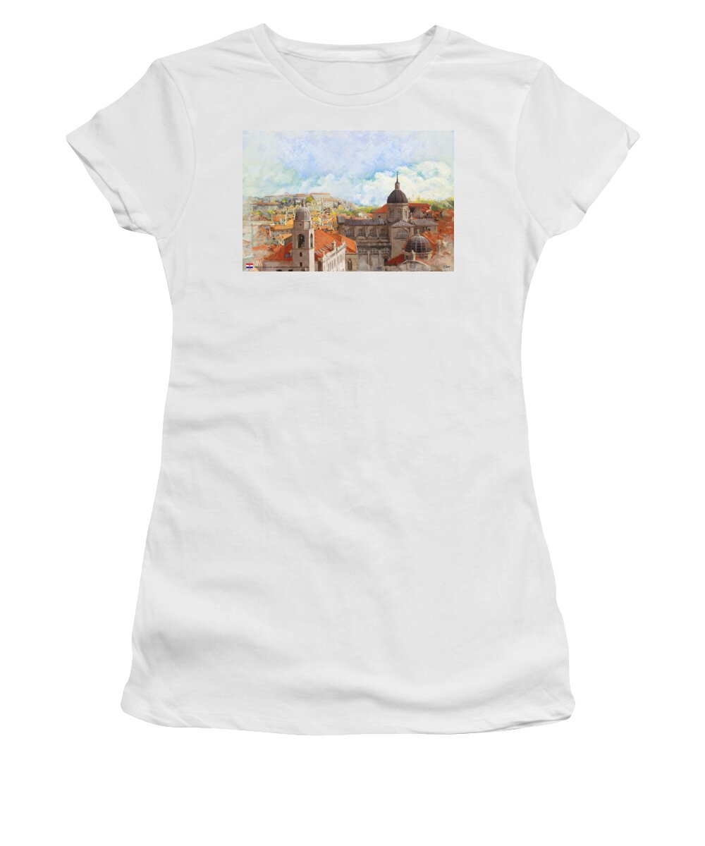 Museum Women's T-Shirt featuring the painting Old City of Dubrovnik by Catf