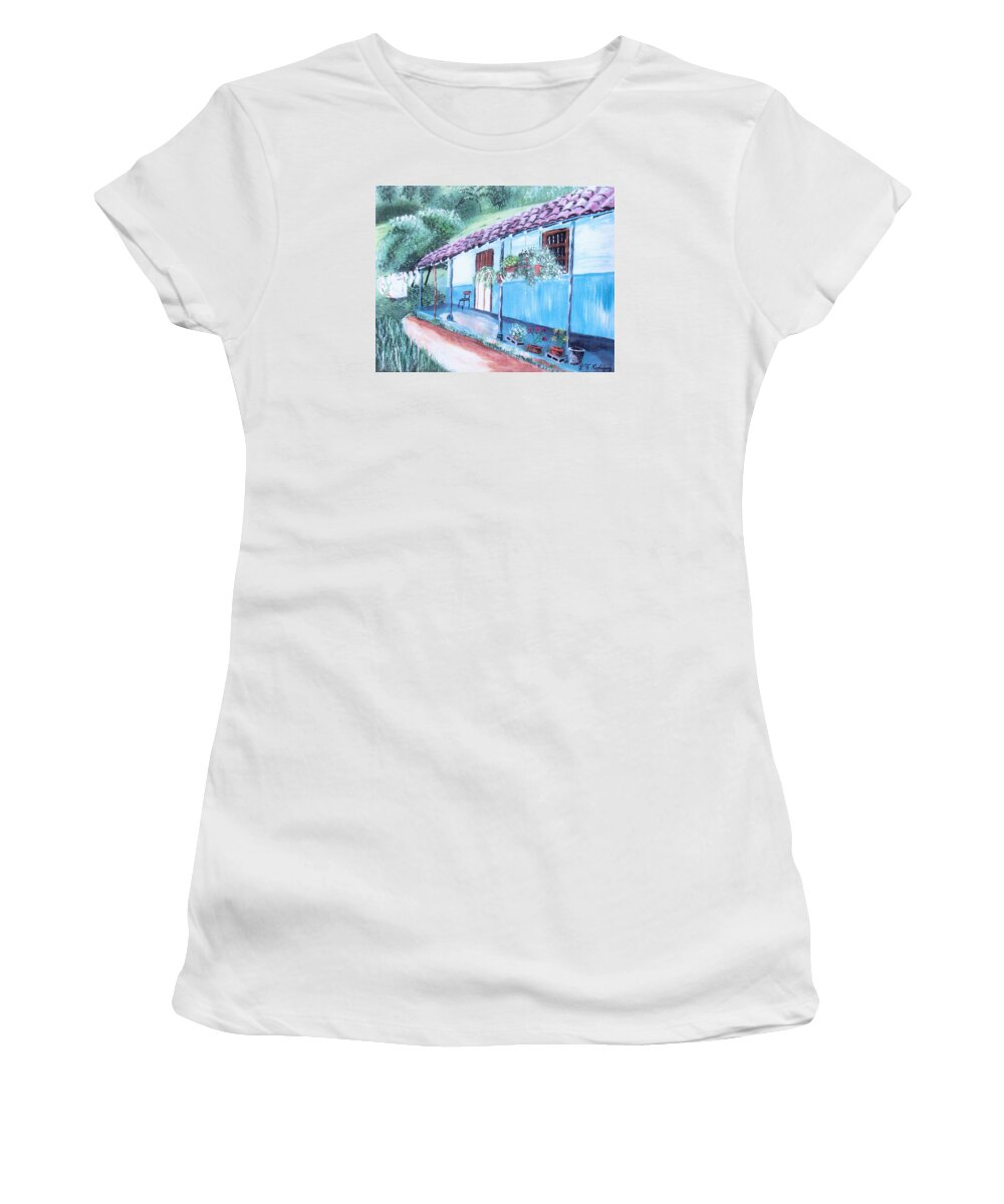 Old Colombia Home Women's T-Shirt featuring the painting Old Colombia House by Luis F Rodriguez
