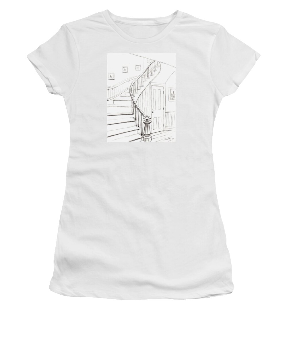 Old Courthouse Women's T-Shirt featuring the drawing Old Courthouse Stairs number one by Stacy C Bottoms