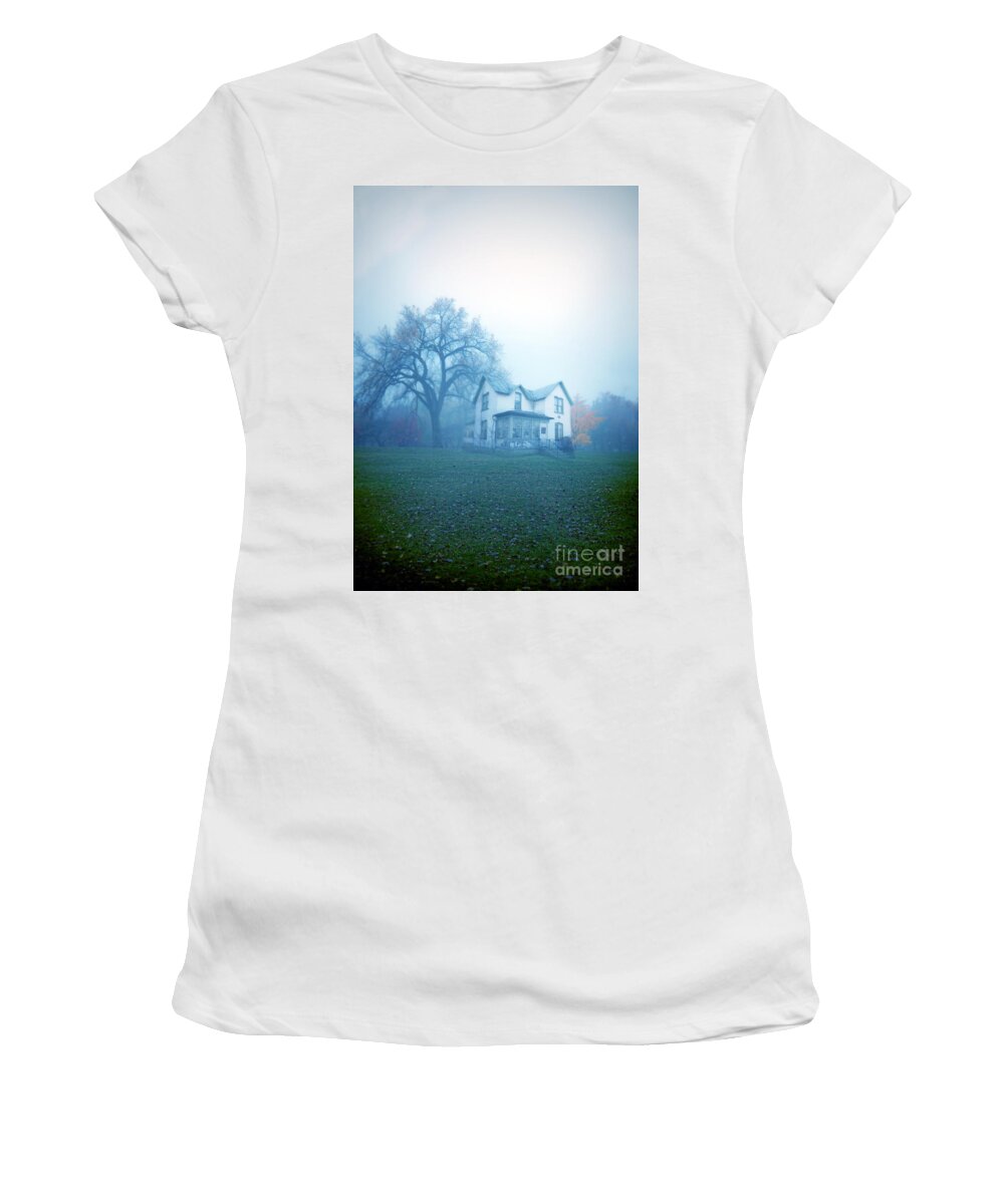 House Women's T-Shirt featuring the photograph Old House in Fog by Jill Battaglia