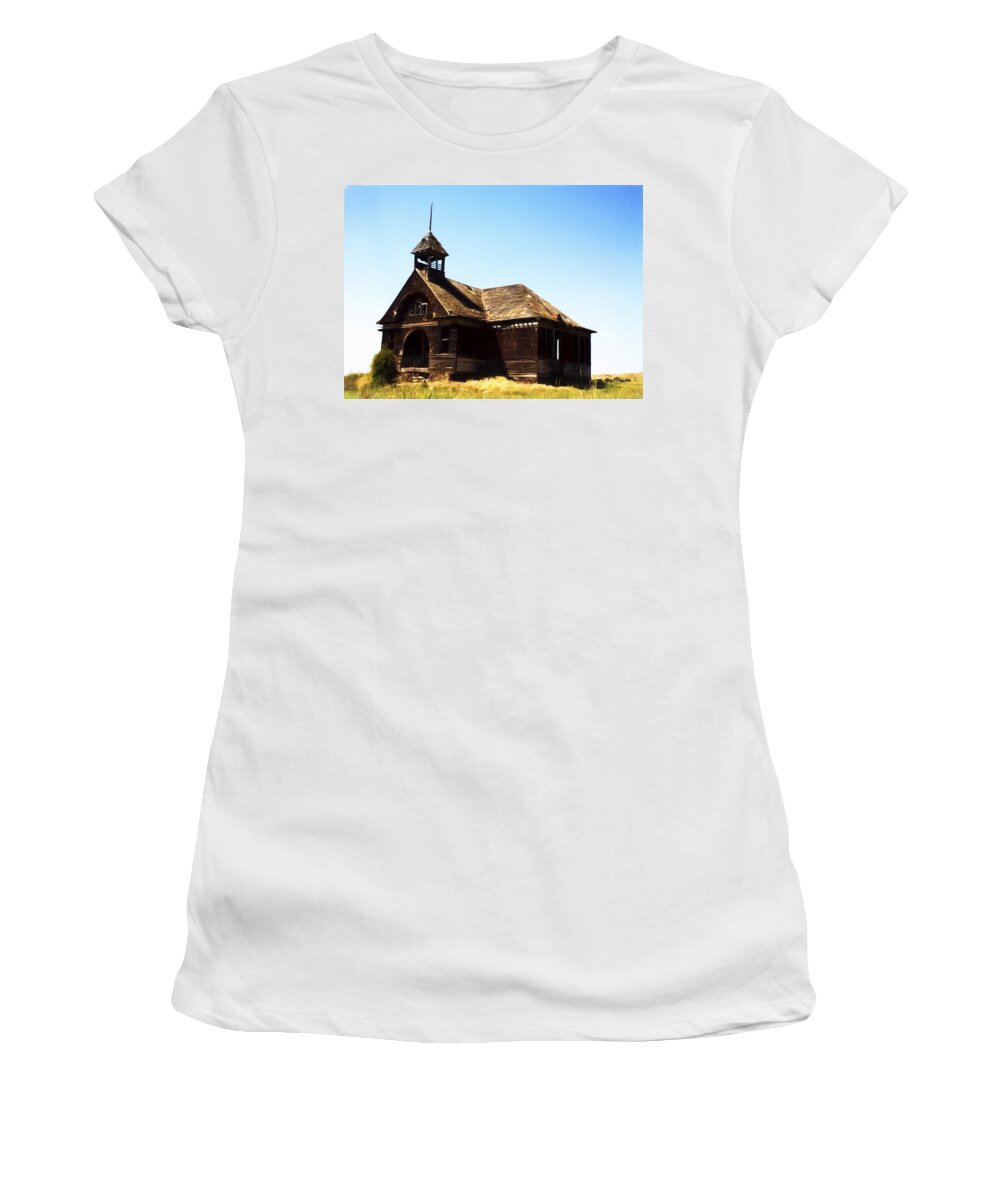 Govan Schoolhouse Women's T-Shirt featuring the digital art Old Schoolhouse Eastern Washington by Cathy Anderson