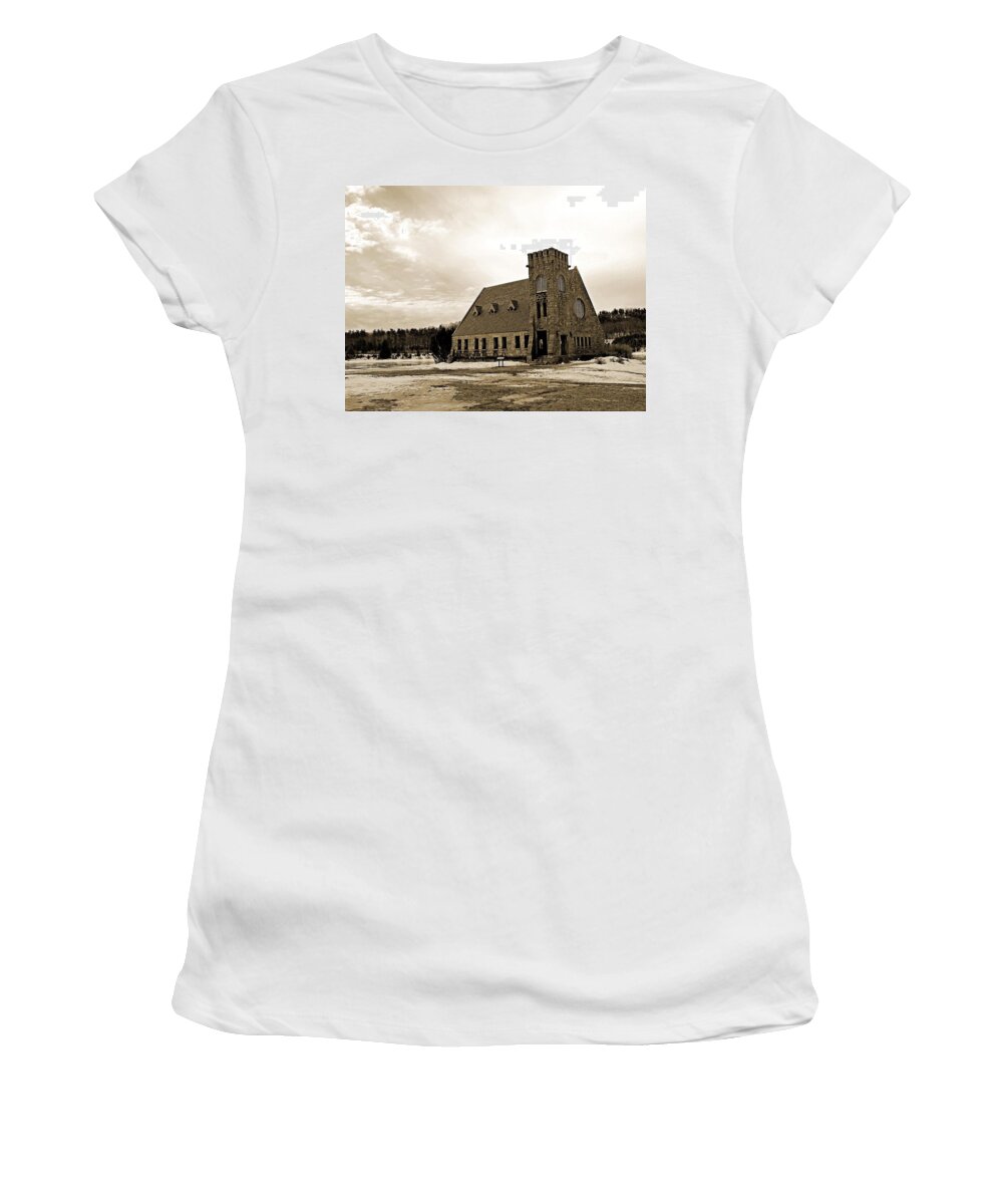 Old Stone Church Women's T-Shirt featuring the photograph Old Stone Church in Sepia by Michael Saunders