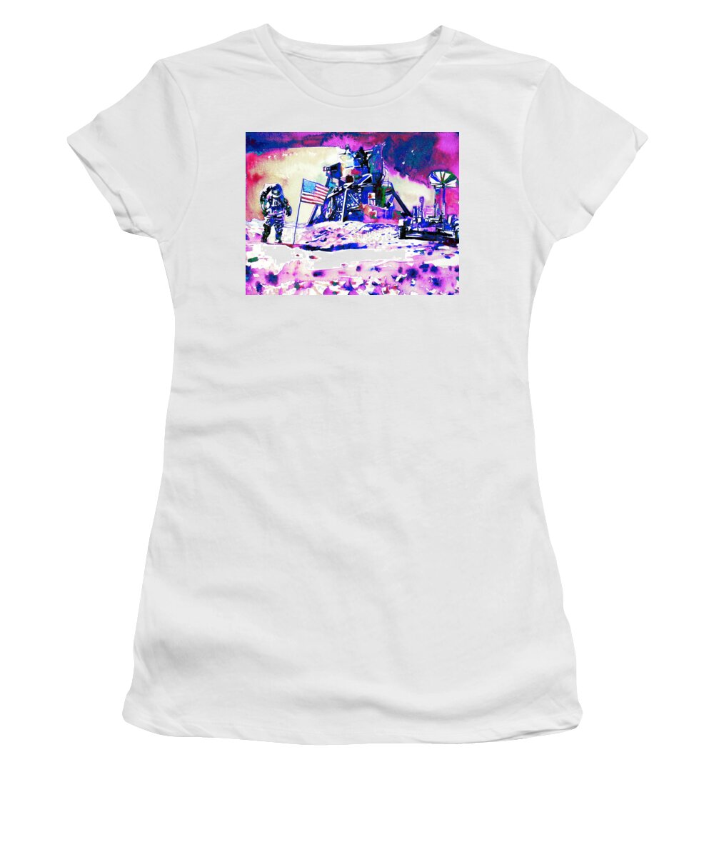 Astronaut Women's T-Shirt featuring the painting On The Moon by Fabrizio Cassetta