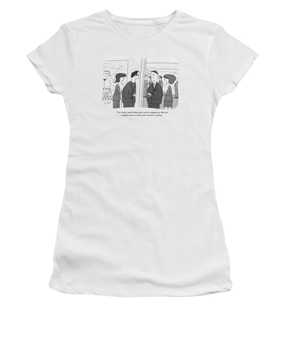 Magazines Women's T-Shirt featuring the drawing One Man Addresses Another At A Party by Peter C. Vey
