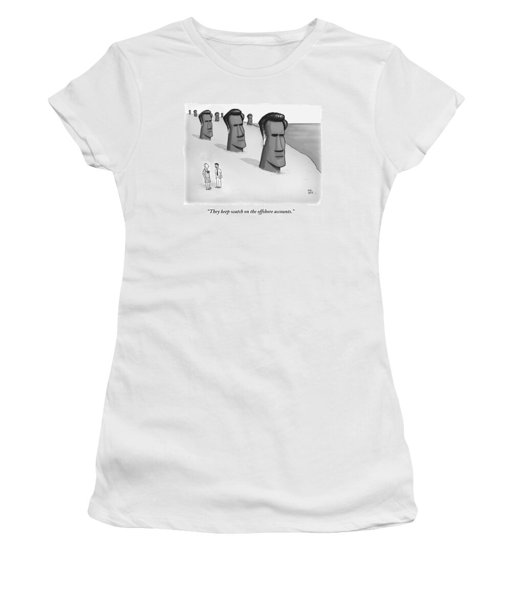 Cctk Romney Women's T-Shirt featuring the drawing One Man Speaks To Another As They Stand In Front by Paul Noth