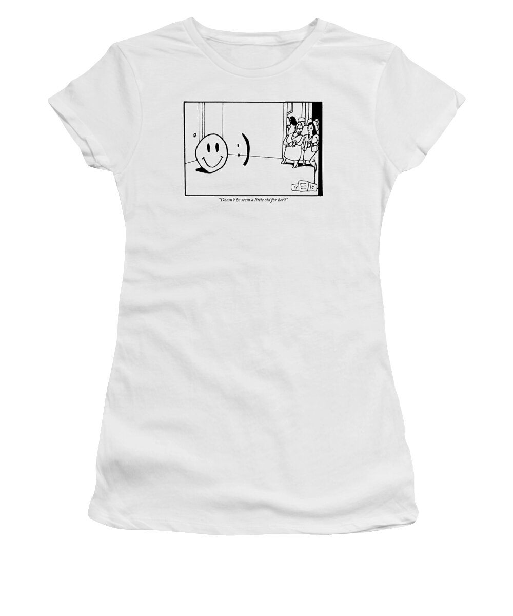 Emoticons Women's T-Shirt featuring the drawing One Traditional Smiley Face Standing Next To An by Bruce Eric Kaplan