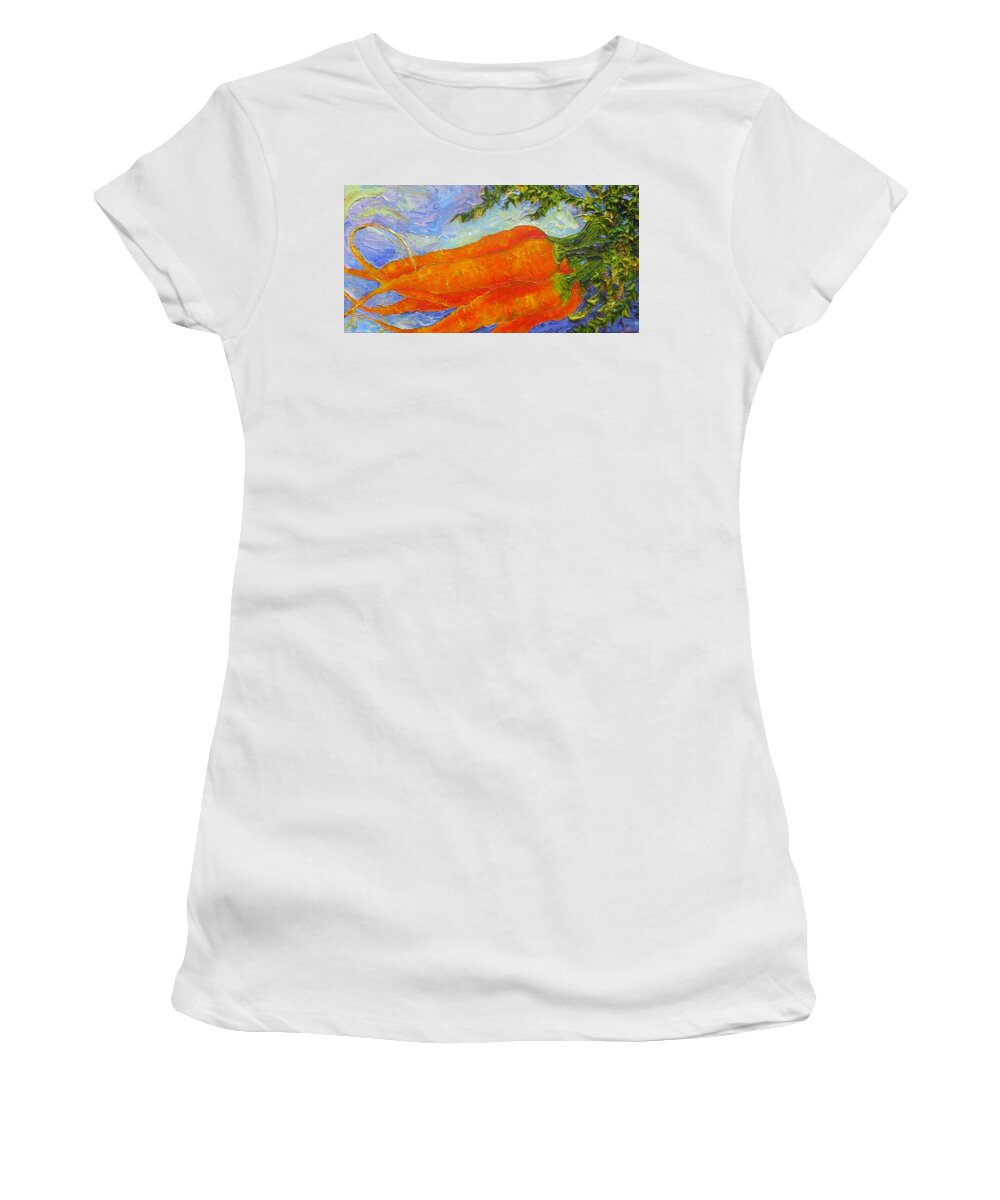 Orange Women's T-Shirt featuring the painting Orange Carrots by Paris Wyatt Llanso
