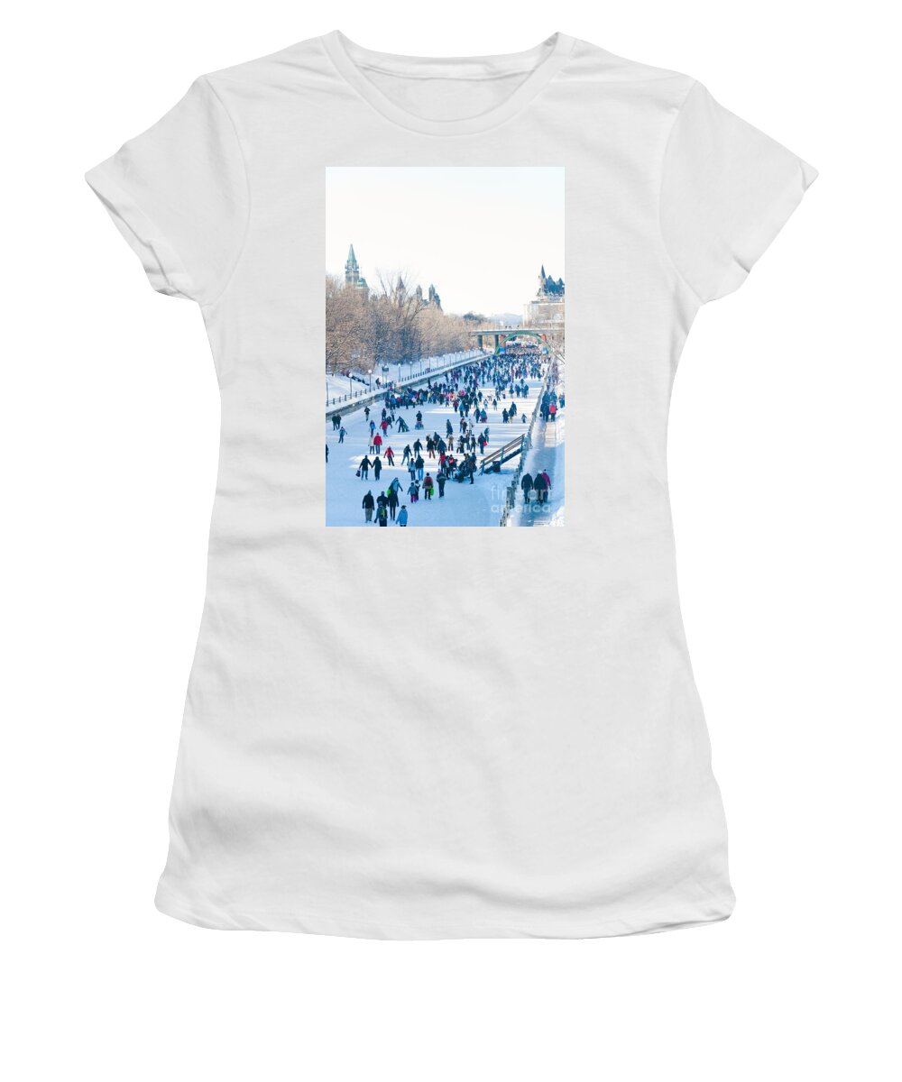 Winterlude Women's T-Shirt featuring the photograph Ottawa Rideau Canal by Cheryl Baxter