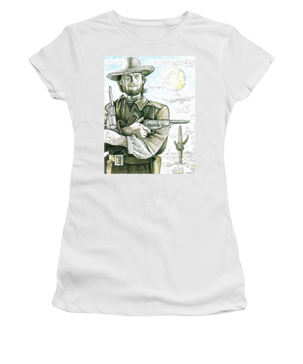 Art Women's T-Shirt featuring the drawing Outlaw Josey Wales by Bern Miller