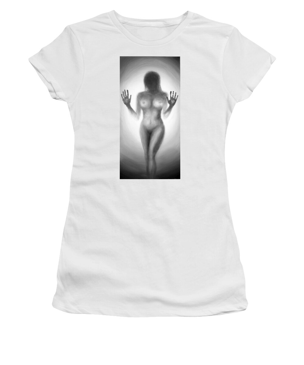 Original Art Women's T-Shirt featuring the painting Outsider series - Trapped behind the glass by Lilia S