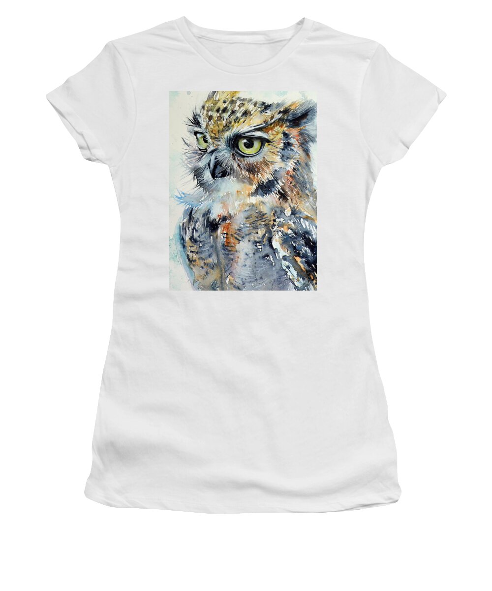 Owl Women's T-Shirt featuring the painting Owl by Kovacs Anna Brigitta