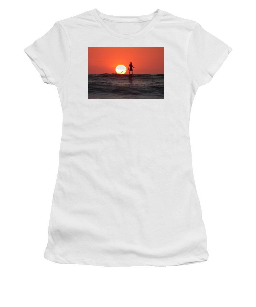 Paddle Boarding Women's T-Shirt featuring the photograph Paddle Board Sunset by Nathan Miller