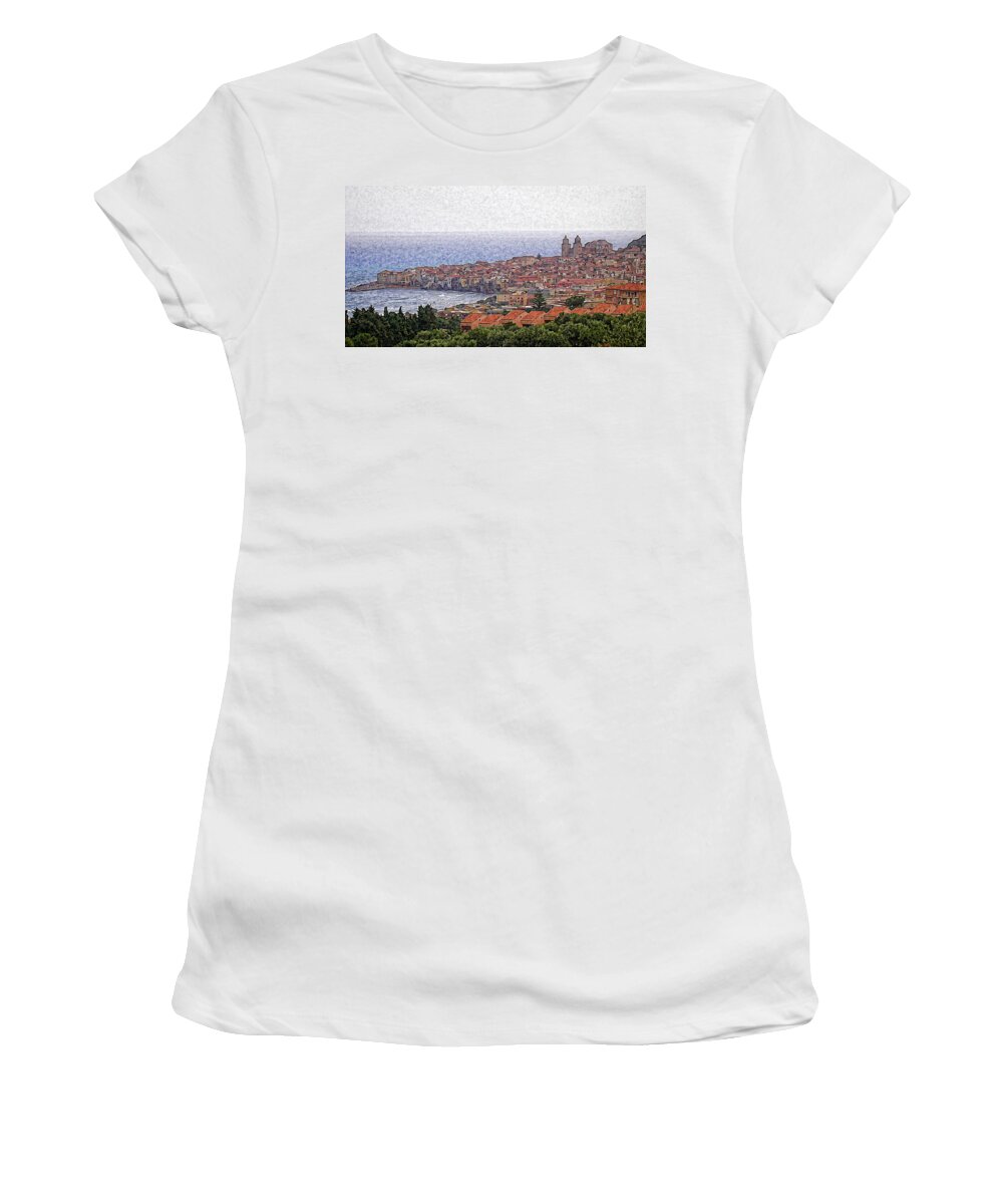 Sicily Women's T-Shirt featuring the photograph Painted Cefalu Sicily by Caroline Stella