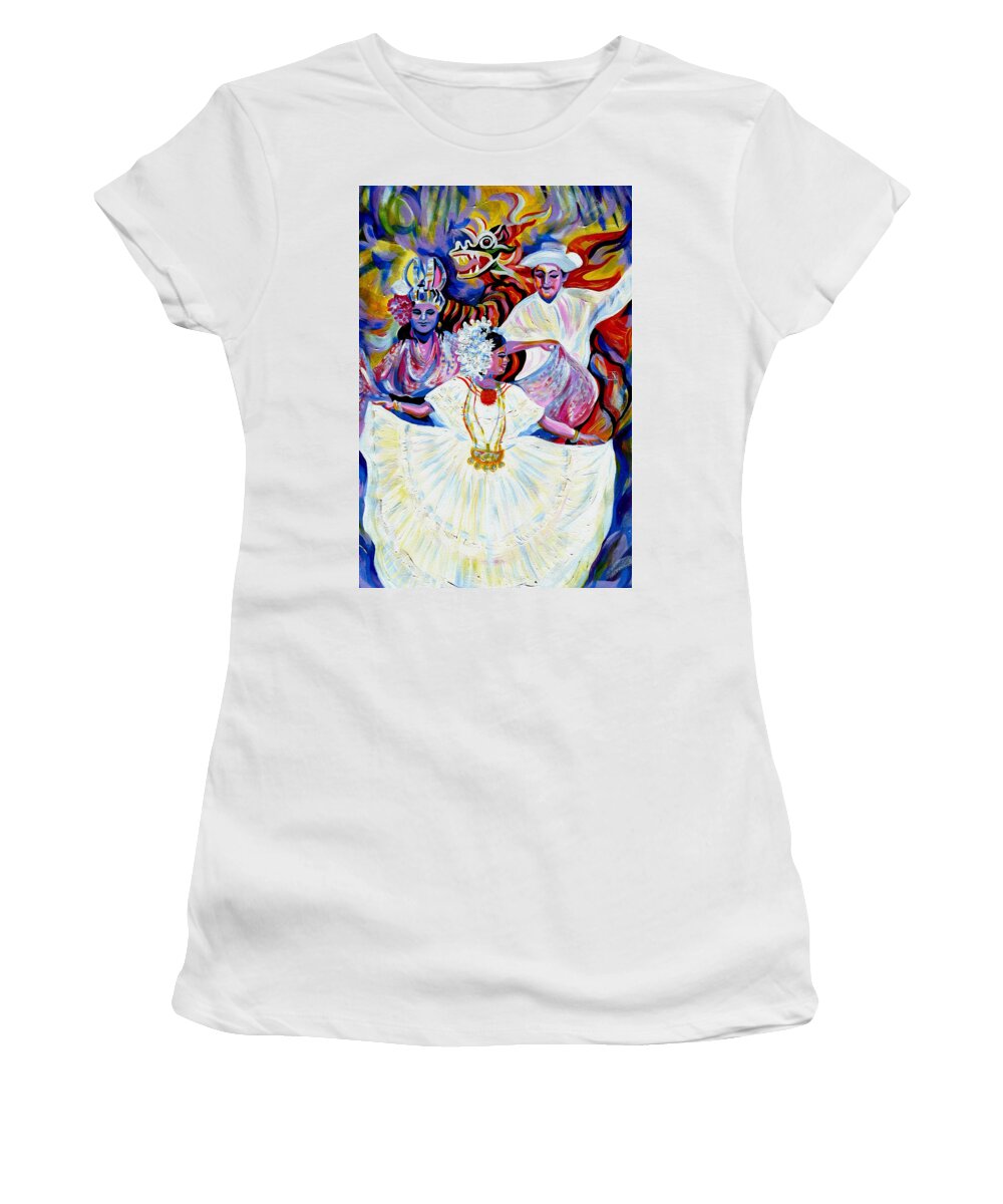 Travel Women's T-Shirt featuring the painting Panama Carnival. Fiesta by Anna Duyunova