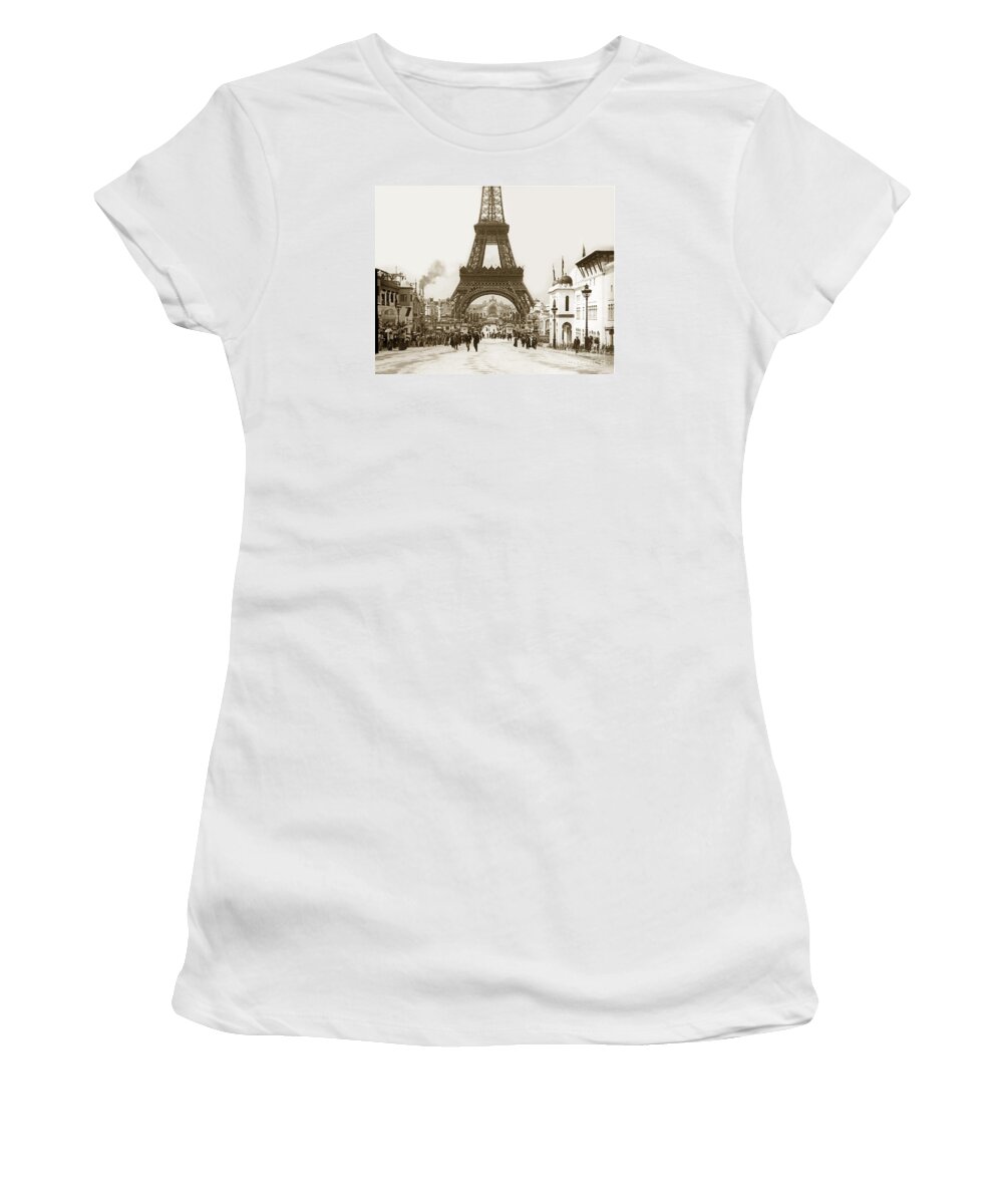 Paris Women's T-Shirt featuring the photograph Paris Exposition Eiffel Tower Paris France 1900 historical photos by Monterey County Historical Society