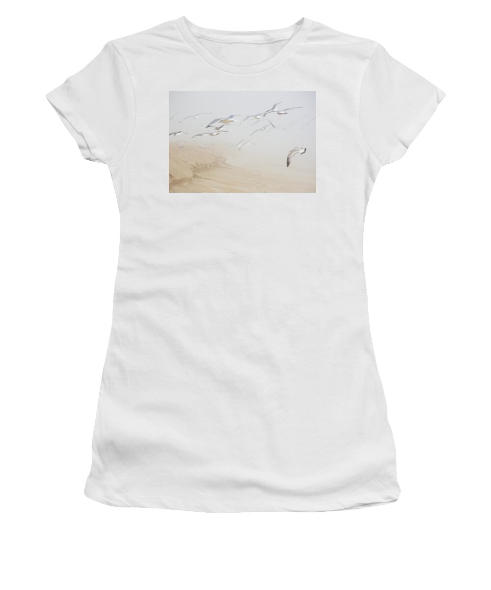 Wildlife Women's T-Shirt featuring the photograph Pastel Gulls in Fog by Kenneth Albin