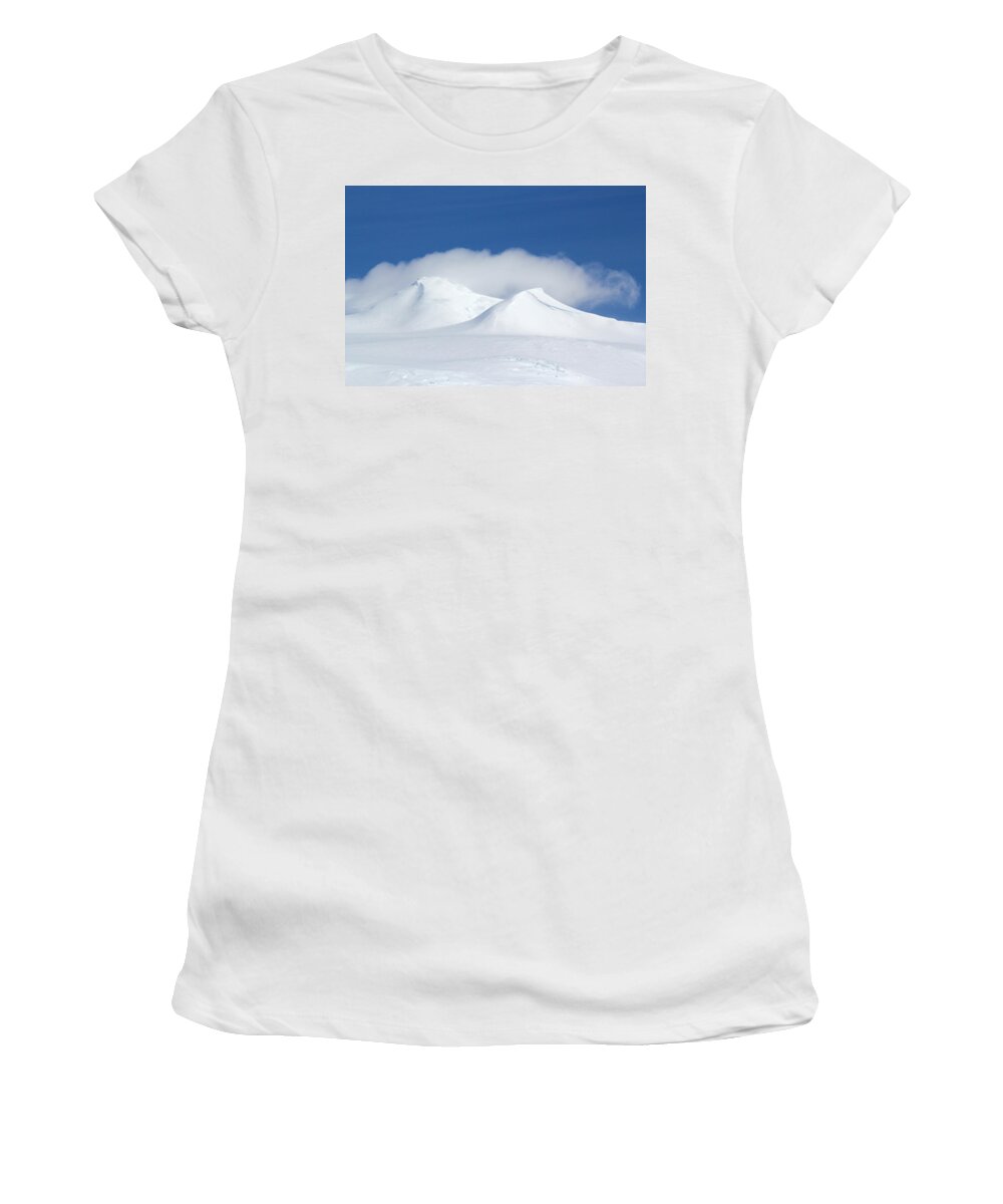 Ice Women's T-Shirt featuring the photograph Peaks in the Clouds by Ginny Barklow