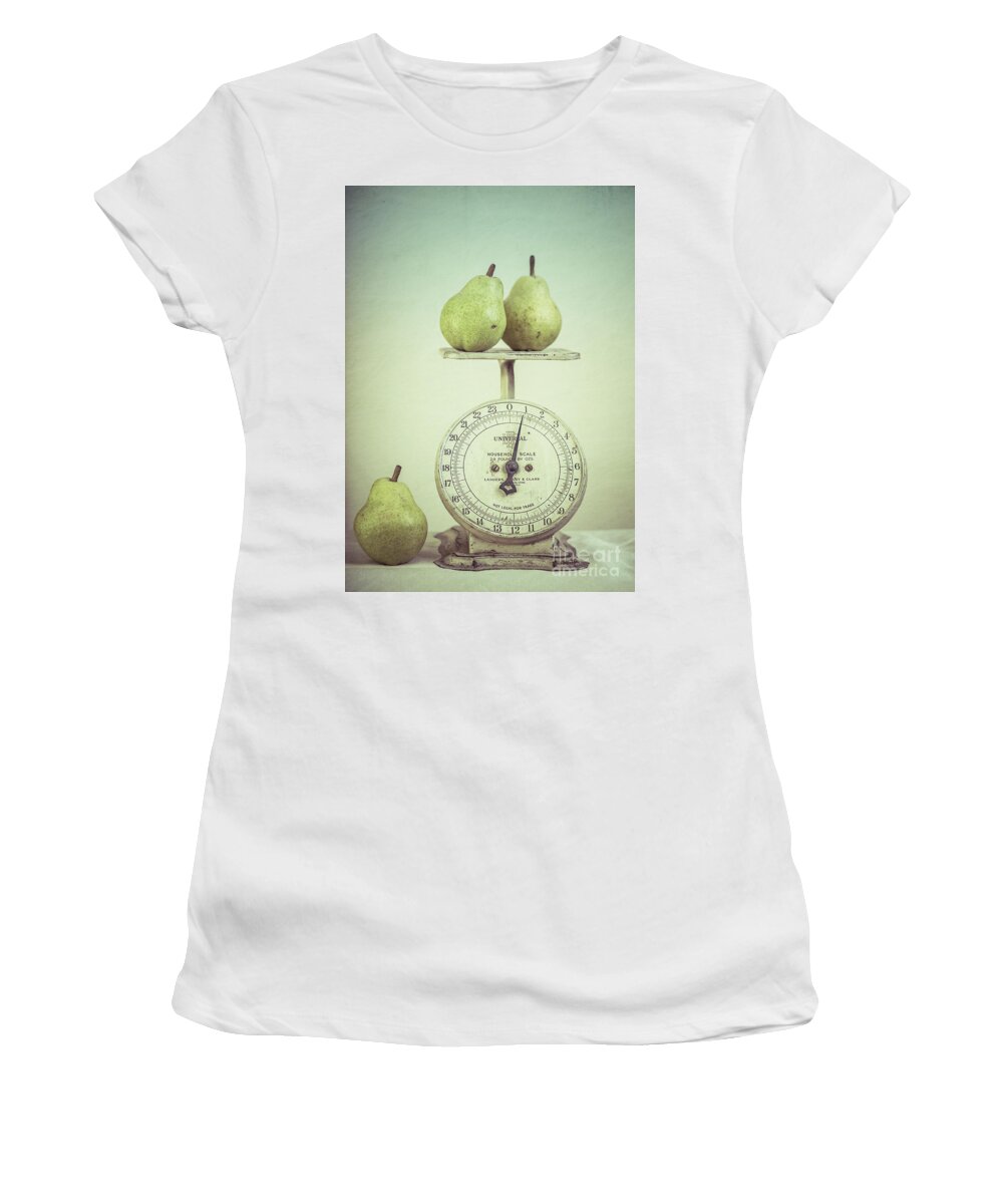 Food Women's T-Shirt featuring the photograph Pears and Kitchen Scale Still Life by Edward Fielding