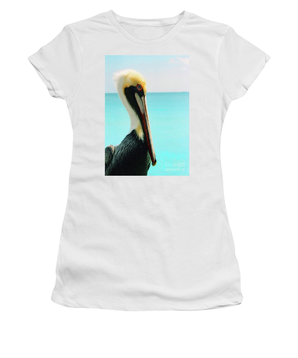 Women's T-Shirt featuring the photograph Pelican Profile and Water by Heather Kirk