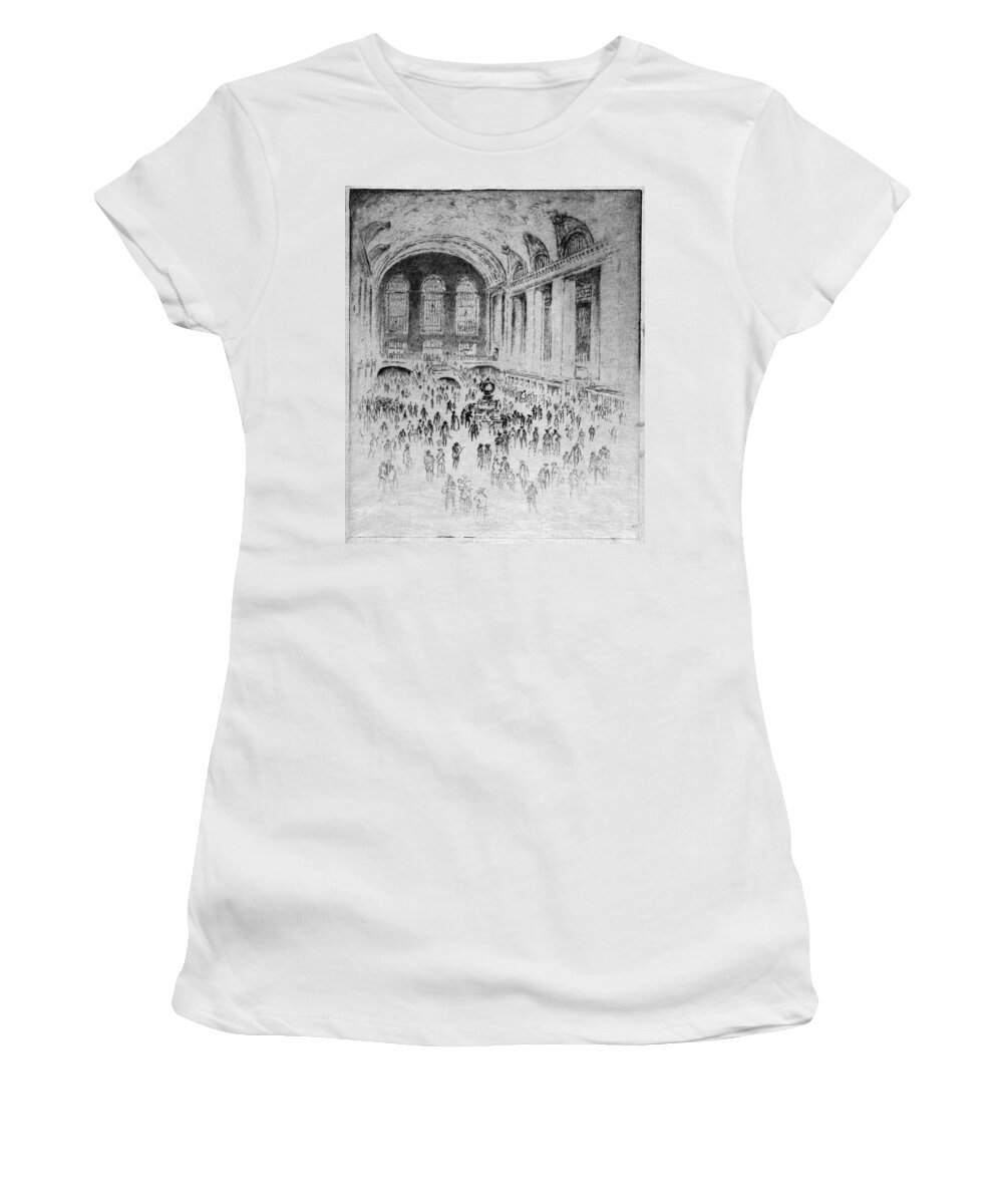 1919 Women's T-Shirt featuring the painting Pennell Grand Central, 1919 by Granger