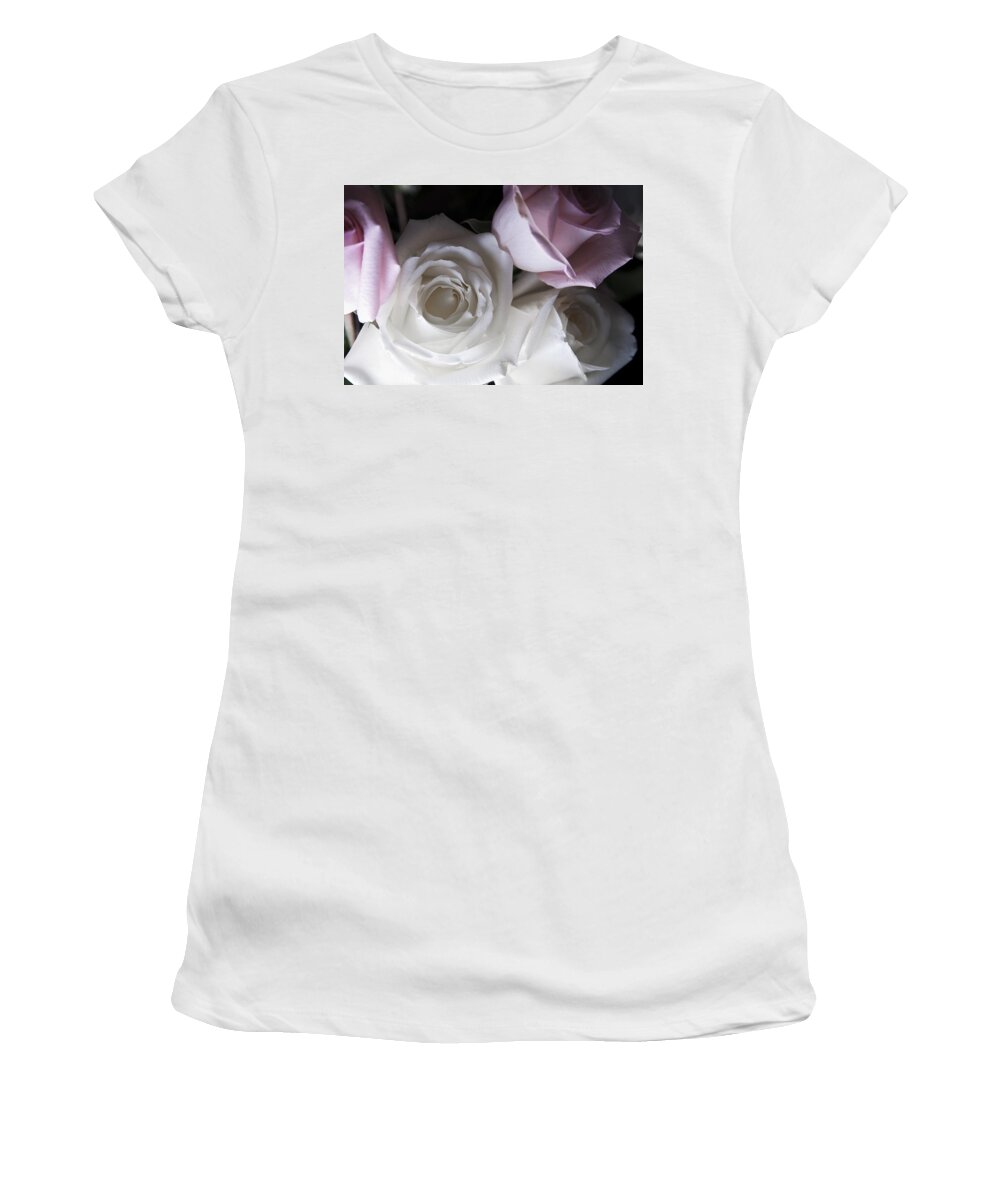 Roses Women's T-Shirt featuring the photograph Pink and white roses by Jennifer Ancker