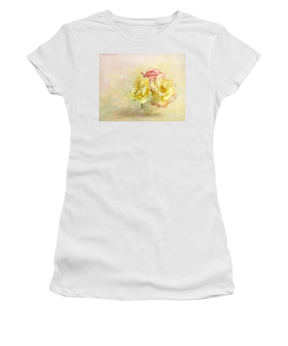 Floral Women's T-Shirt featuring the photograph Pink And Yellow Roses by Theresa Tahara